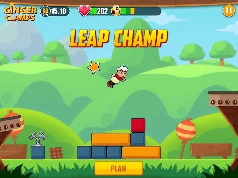 Ginger Leamp Champ gameplay screenshot showing a character jumping over obstacles